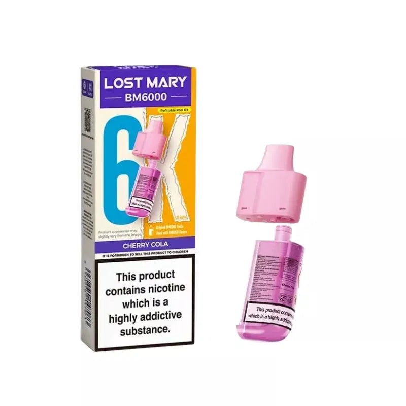 Lost Mary BM6000 Prefilled Pod cherry cola for the lost mary bm6000 vape kit
