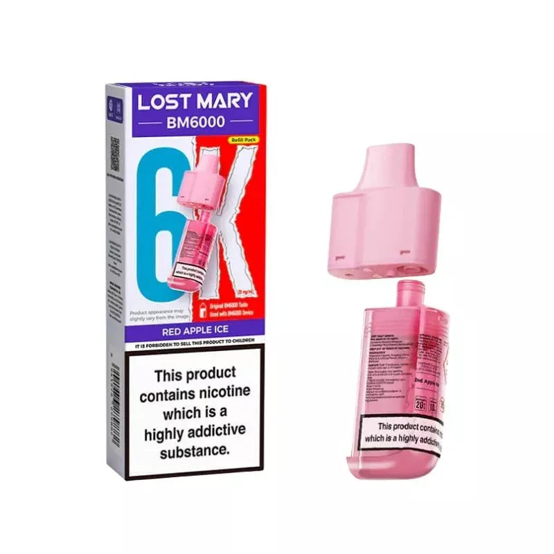 Lost Mary BM6000 Prefilled Pod red apple ice flavour for the lost mary bm6000 vape kit