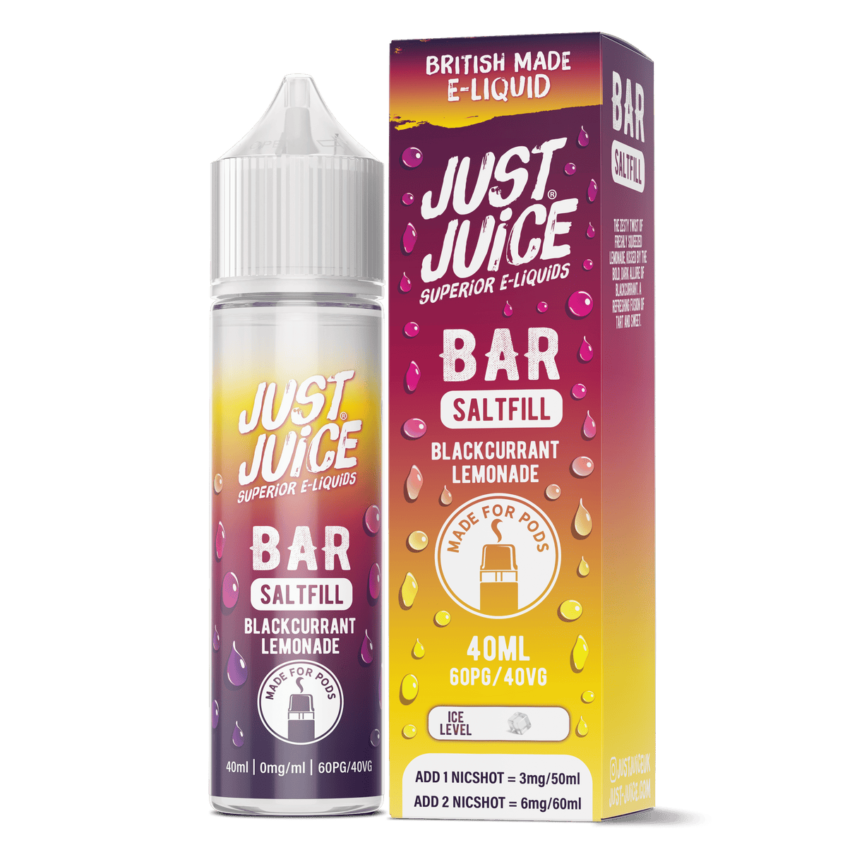 50/50 Shortfill Blackcurrant Lemonade Just Juice Bar Saltfill 40ml E-Liquid