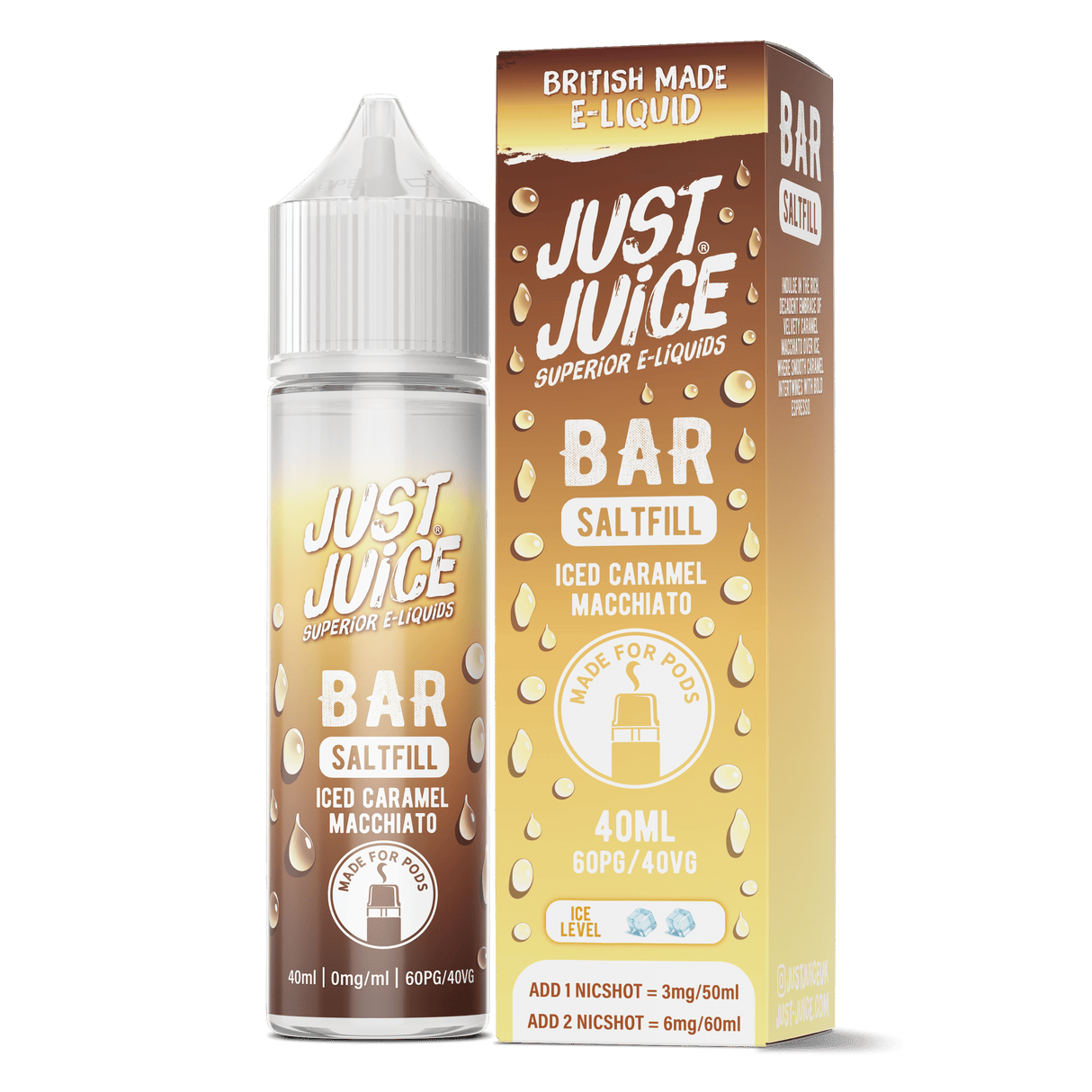 50/50 Shortfill Iced Caramel Macchiato Just Juice Bar Saltfill 40ml E-Liquid