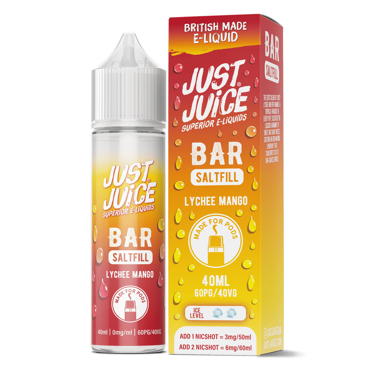50/50 Shortfill Lychee Mango Just Juice Bar Saltfill 40ml E-Liquid