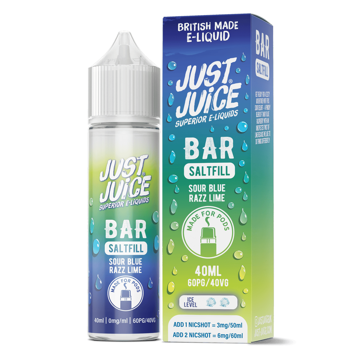 50/50 Shortfill Sour Blue Razz Lime Just Juice Bar Saltfill 40ml E-Liquid