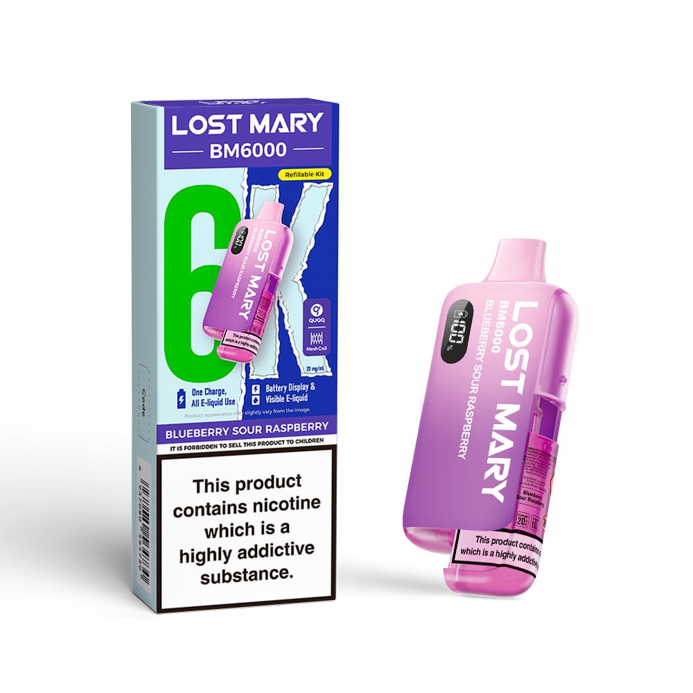 Disposable Vape Sticks Blueberry Sour Raspberry Lost Mary BM6000 Compliant Vape Kit