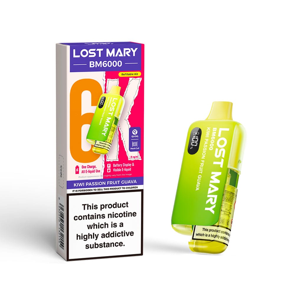 Disposable Vape Sticks Kiwi Passionfruit Guava Lost Mary BM6000 Compliant Vape Kit