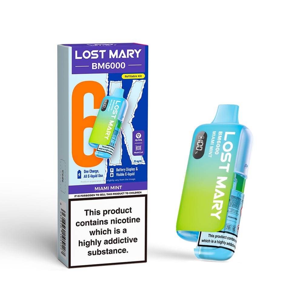 Disposable Vape Sticks Miami Mint Lost Mary BM6000 Compliant Vape Kit