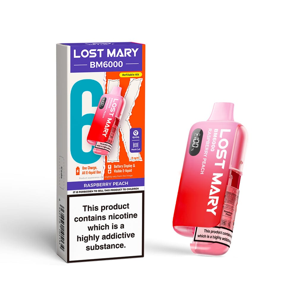 Disposable Vape Sticks Raspberry Peach Lost Mary BM6000 Compliant Vape Kit