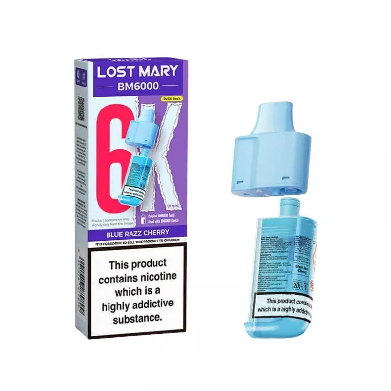 Lost Mary BM6000 Prefilled Pod blue razz cherry for the lost mary bm6000 vape kit