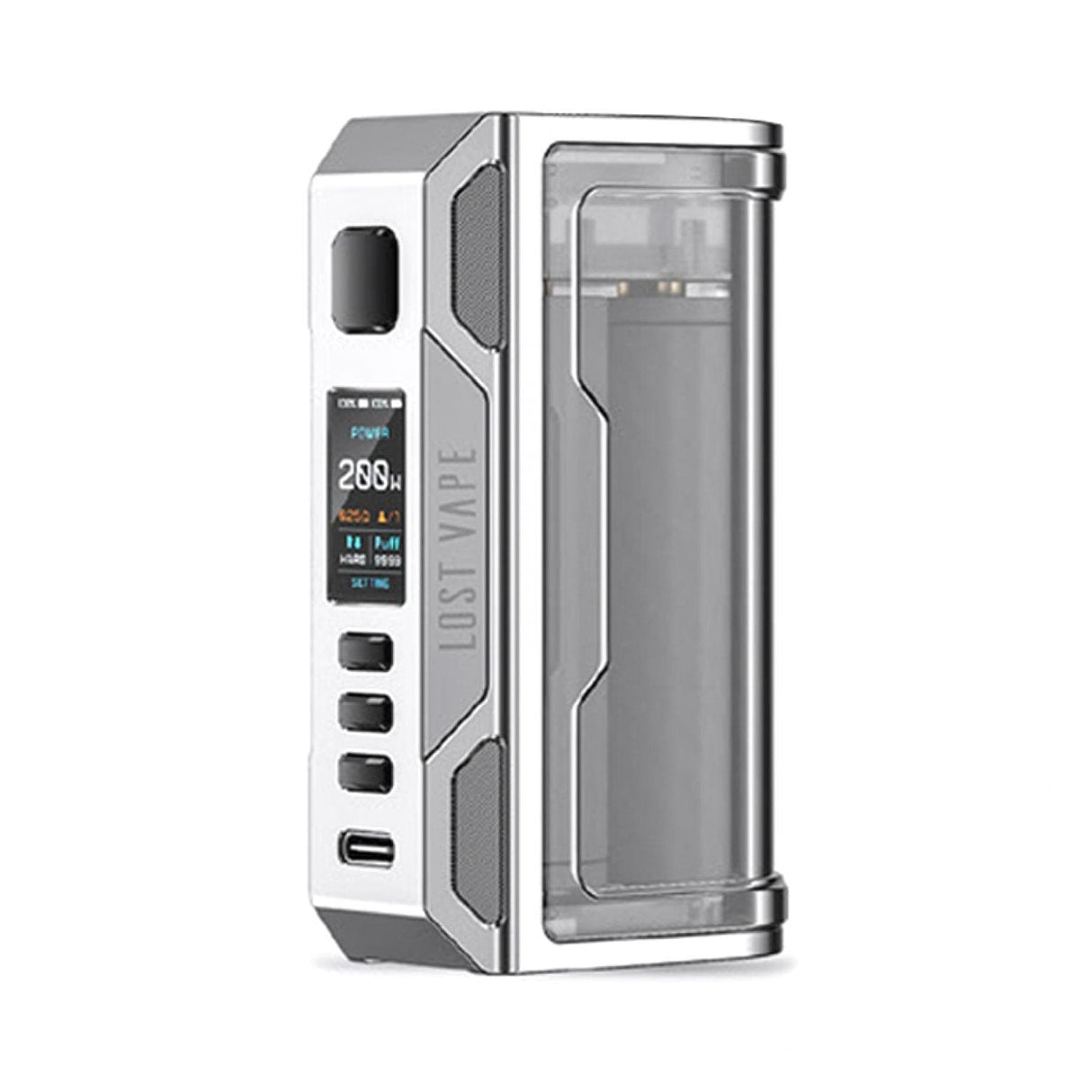 Regulated Mods Stainless Steel Clear Lost Vape Thelema Quest 200w Box Mod