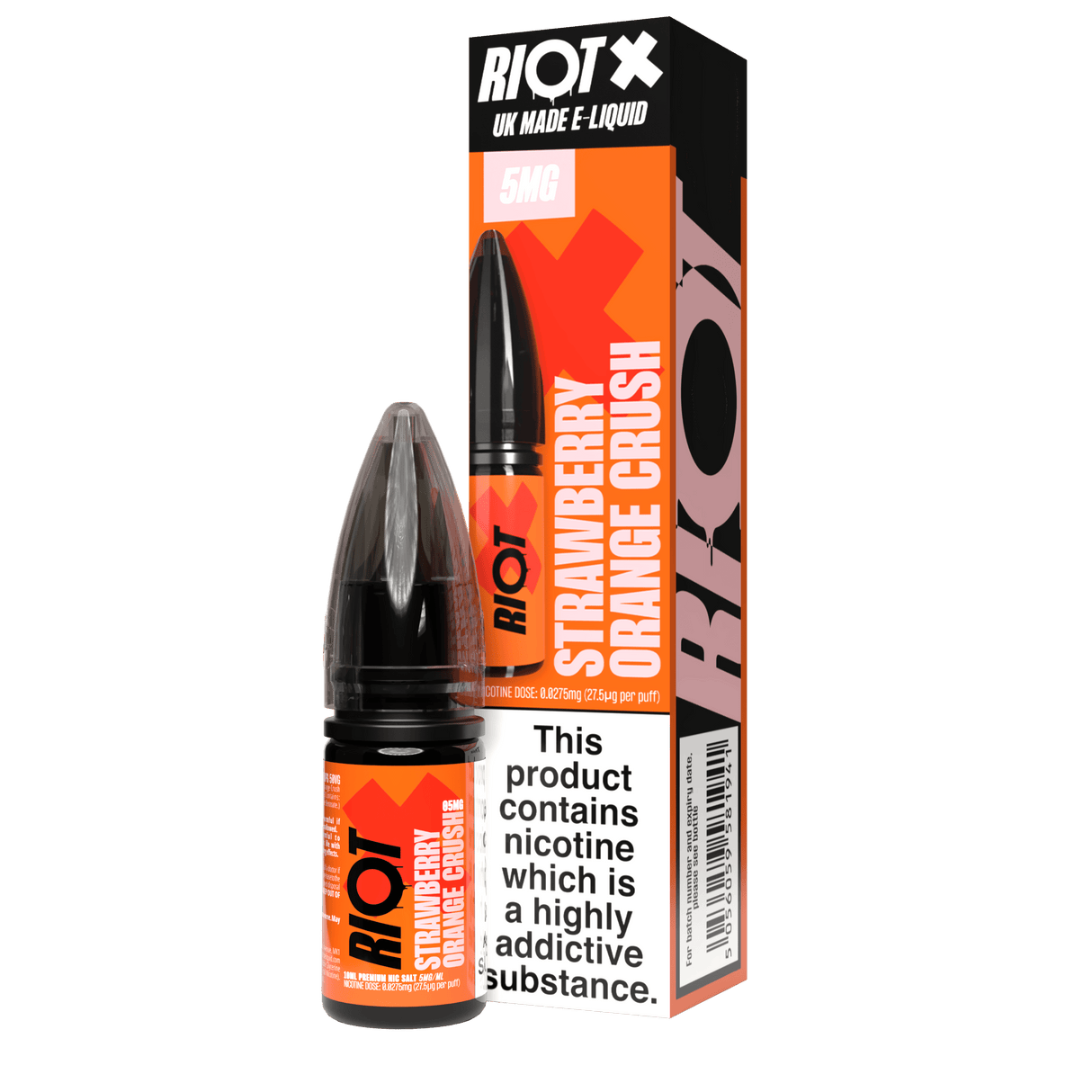 10ml Eliquids 5MG Strawberry Orange Crush Nic Salt By Riot X
