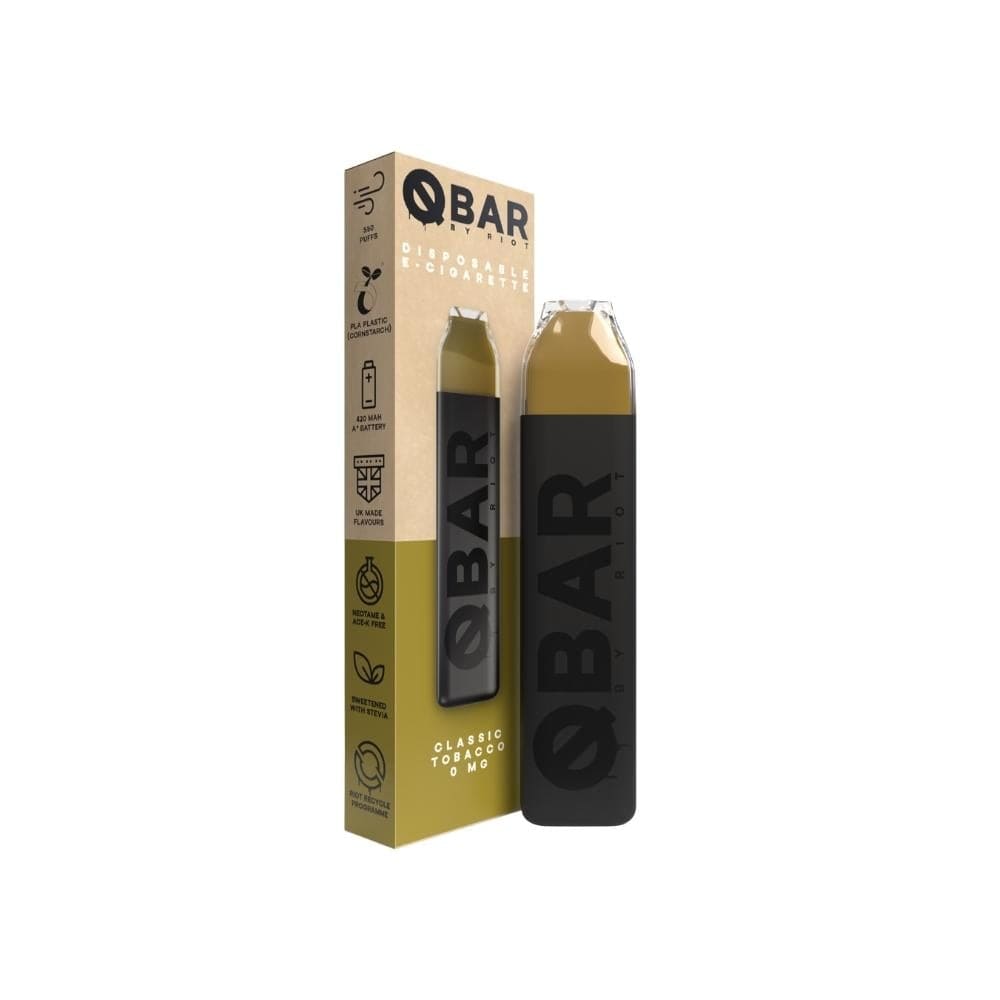 QBar By Riot Squad Disposable Vape Sticks 0MG QBar Classic Tobacco By Riot Squad